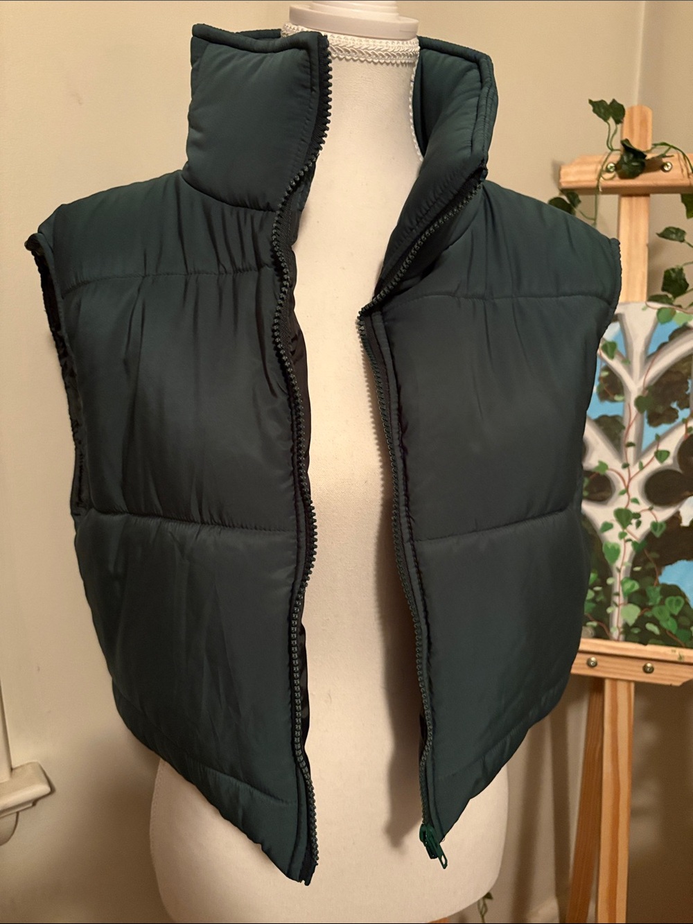 SHEIN Dark Green Quilted Puffer Vest - Women's Sleeveless Jacket